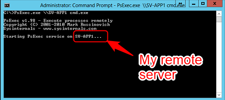 Connecting to a remote server thanks to PsExec.exe