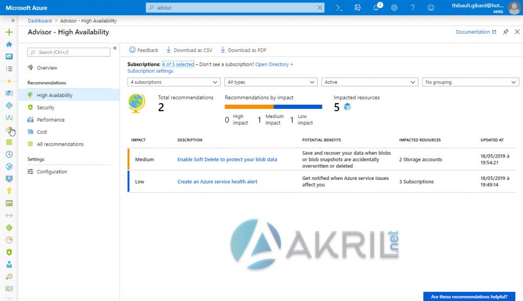 Azure Advisor - High Availability