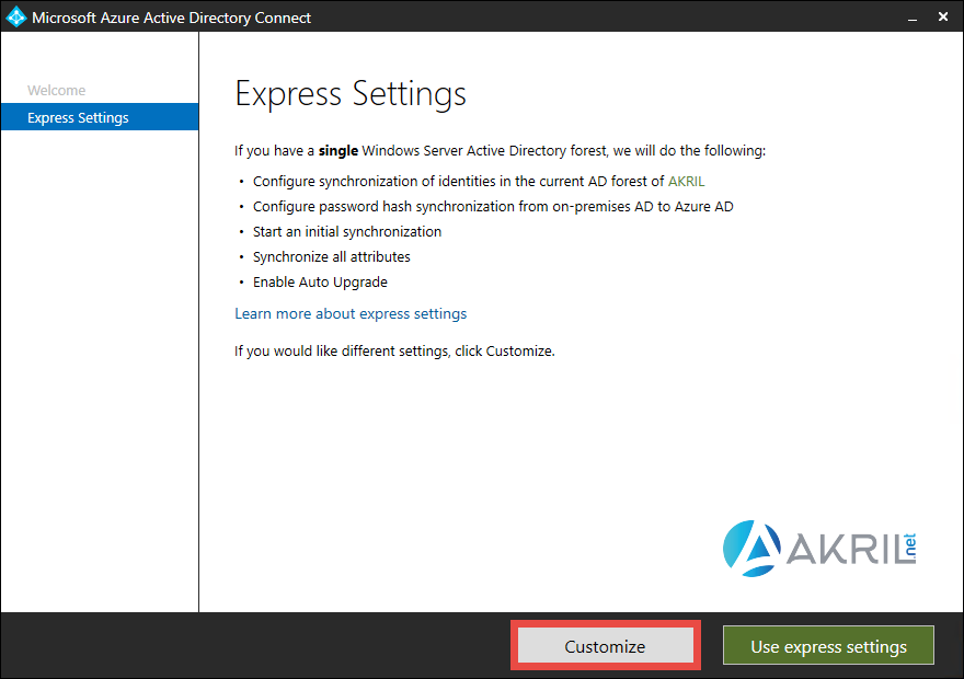 Express Settings - Azure AD Connect