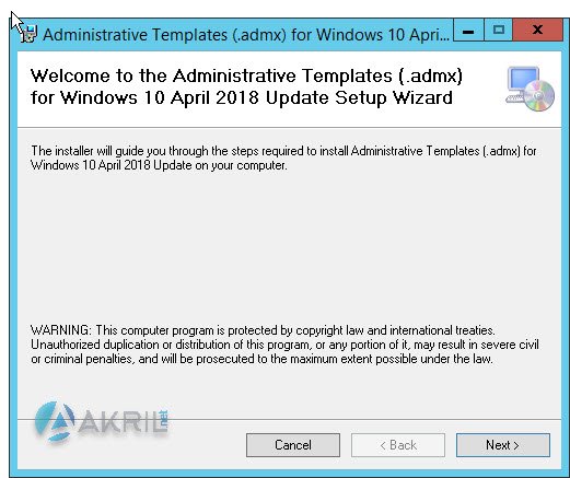 Installation ADMX pour Windows 10 version Avril 2018 (début)