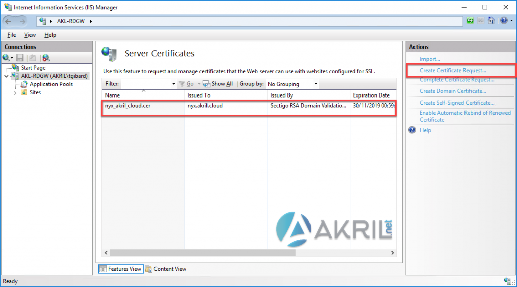 IIS Manager > Server Certificates