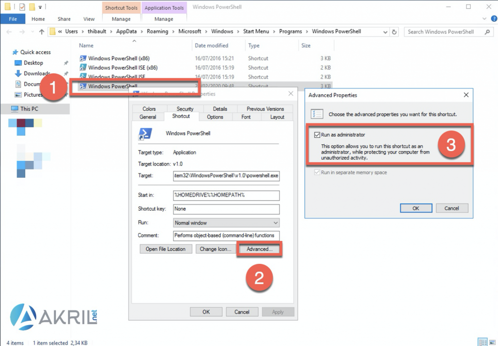 Démarrer Windows PowerShell avec les privilèges Administrateur automatiquement (suite)