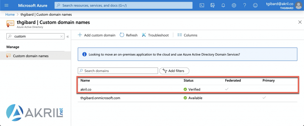 Azure Active Directory - Custom domain names