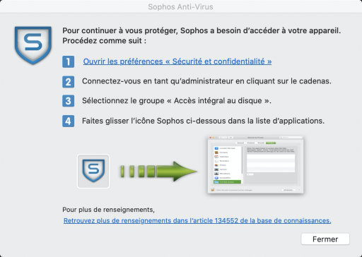 Alerte Sophos Anti-Virus pour Mac OS