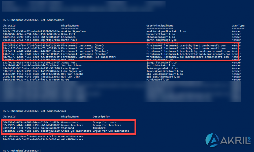 List des utilisateurs et groupes au sein de mon Azure Active Directory