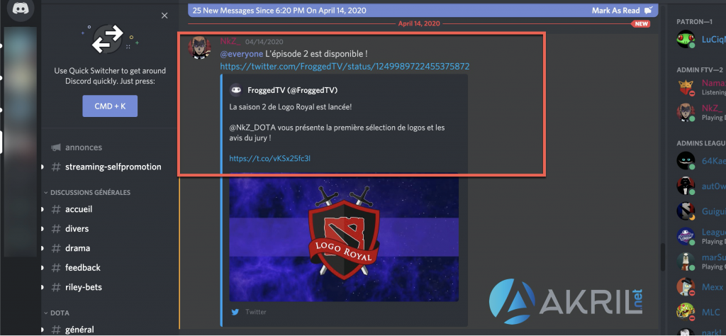 Fenêtre principale d'un serveur Discord