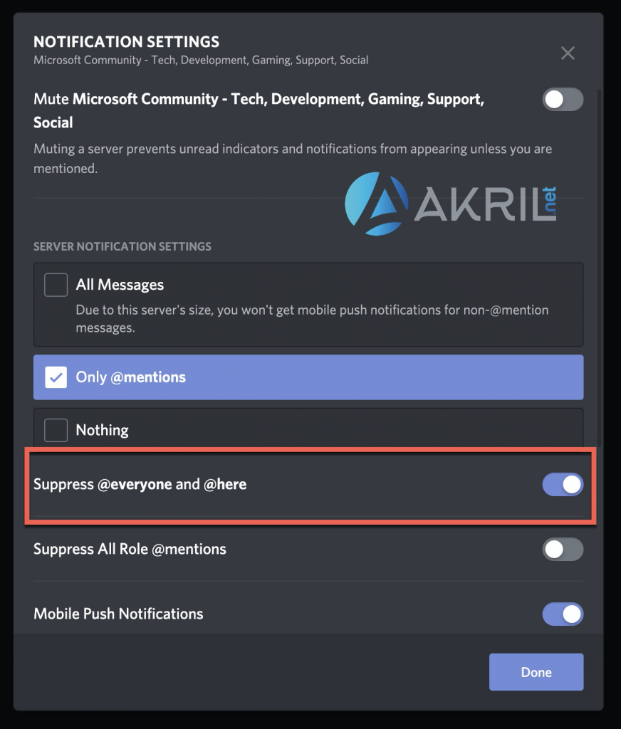 Désactivation des notifications @everyone et @here dans Discord