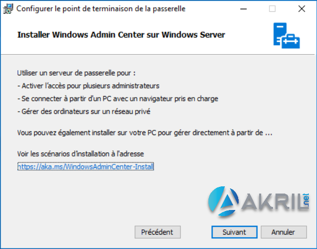Installation de Windows Admin Center (suite)