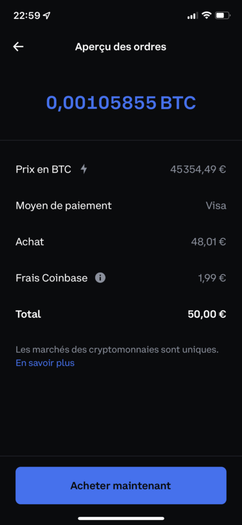 Achat de Bitcoin via Coinbase - 2