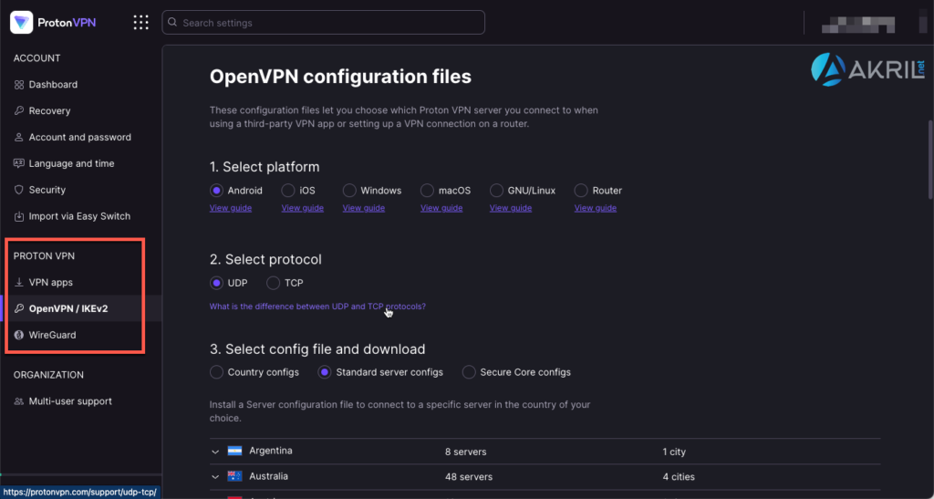 Fichiers de configuration OpenVPN
