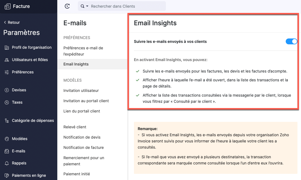 Zoho Invoice - Email Insights