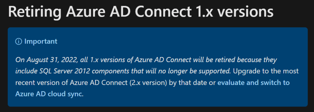 Fin de support de Azure AD Connect 1.x au 31 août 2022
