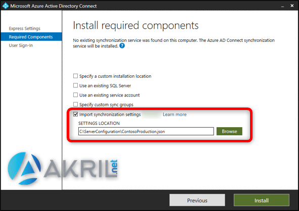 Import configuration Azure AD Connect