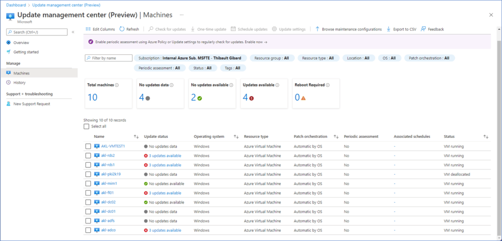 Update Management Center - Synthèse des machines à jour (ou pas)