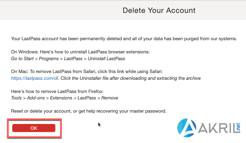 Suppression de votre compte LastPass (étape 5)