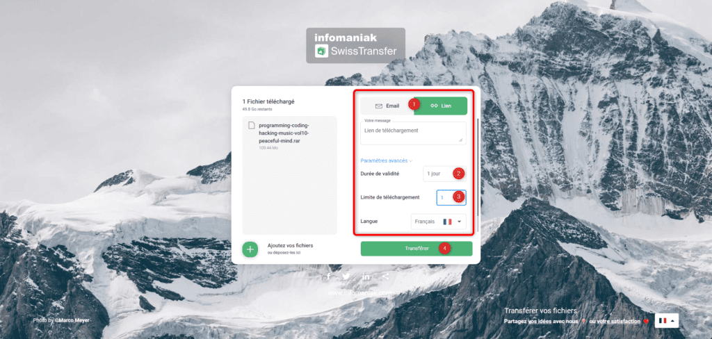 SwissTransfer - Configurer votre partage