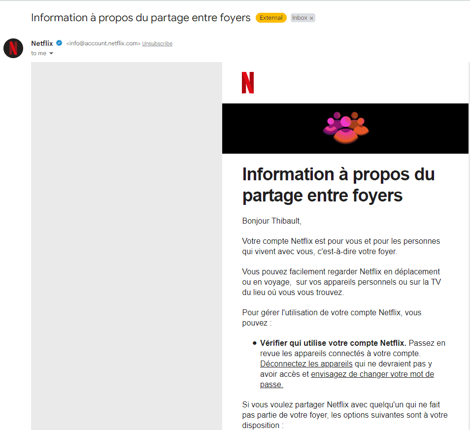 Email envoyé à tous ceux qui partageaient leur compte Netflix