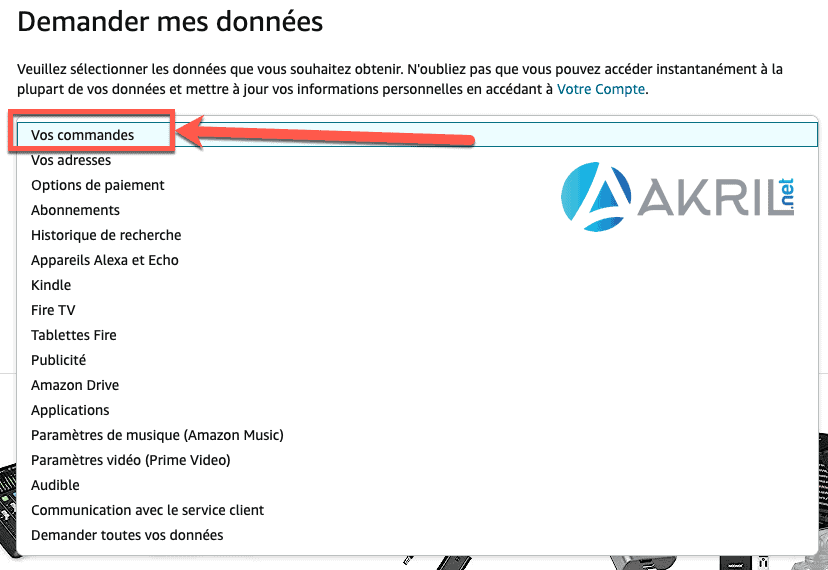 Demander vos données personnelles sur Amazon.fr