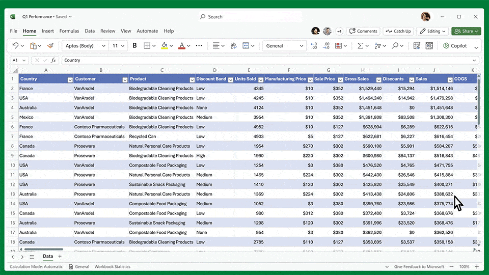 Exemple de fonctionnement de Office 365 Copilot dans Microsoft Excel
