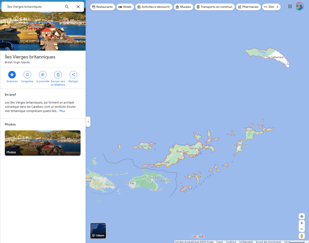 Îles Vierges britanniques sur Google Maps