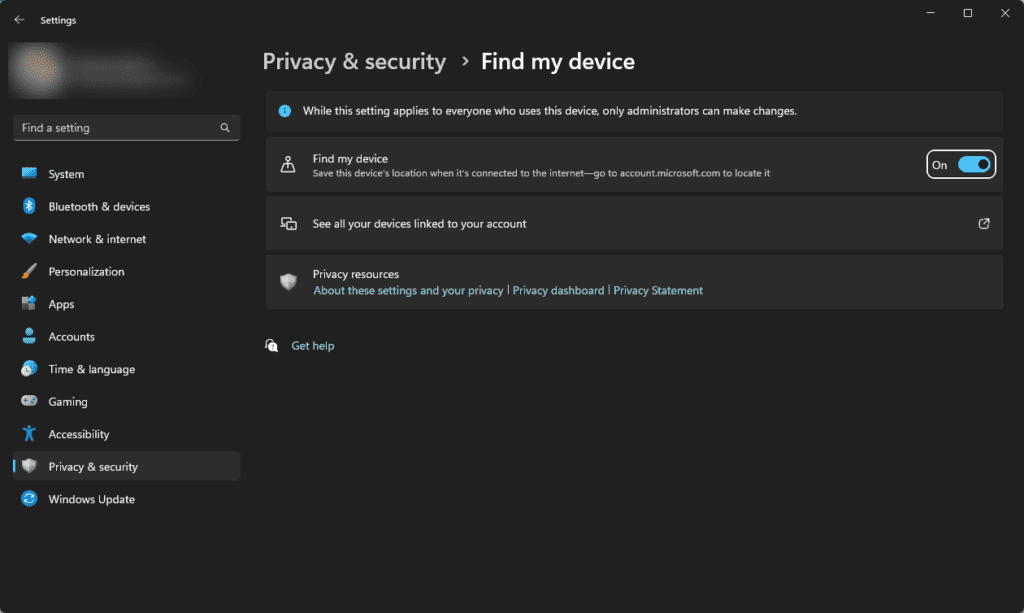 Fonctionnalité Find my device de Microsoft