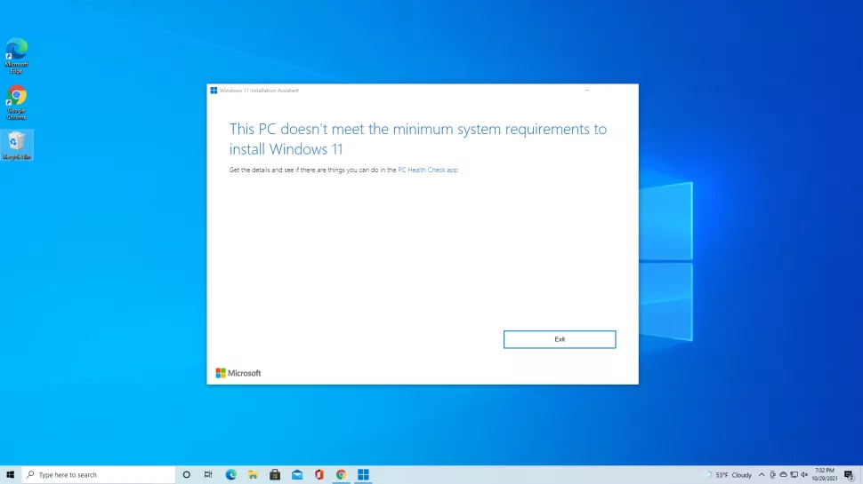 Message bloquant l'installation de Windows 11 suite à un problème de composant.