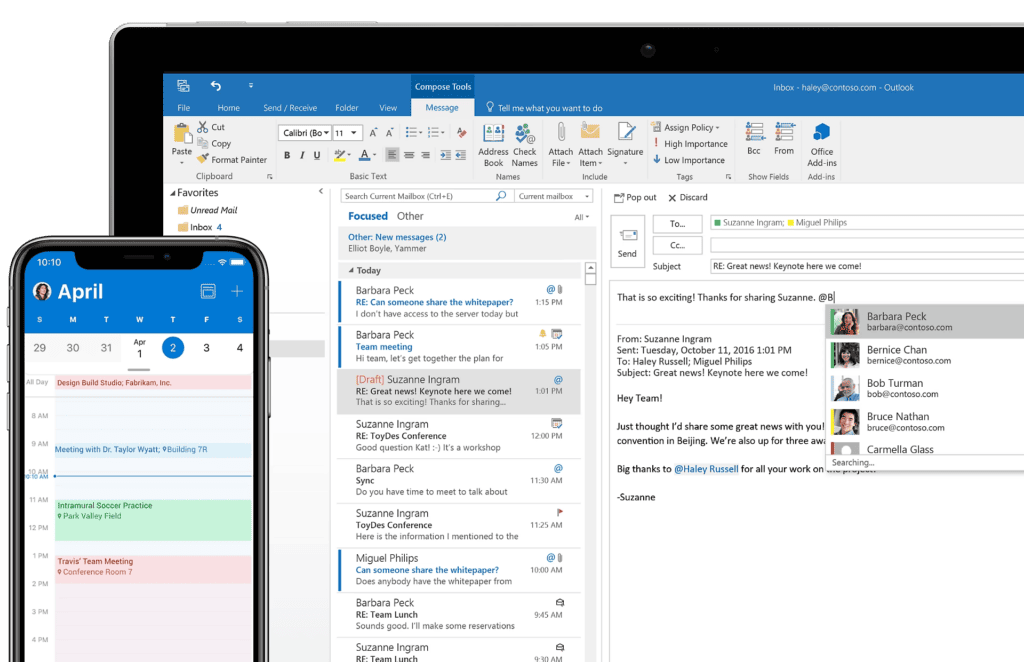 Application Microsoft Outlook pour Windows et smartphone