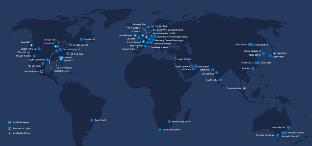 Localisation des datacenters Microsoft dans le monde