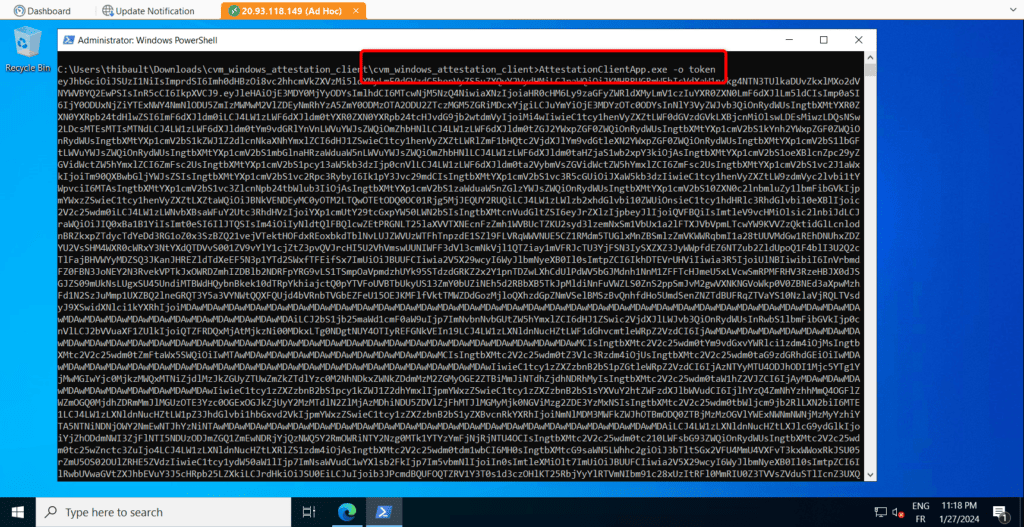 Récupération du token Microsoft Azure Attestation sur Windows Server