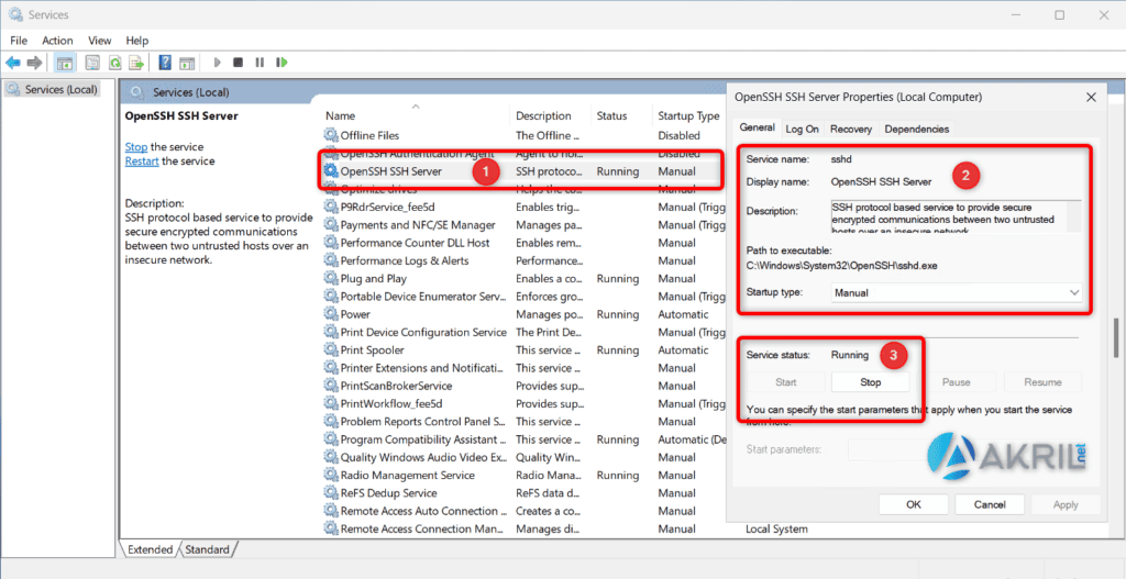 Démarrage manuel du service OpenSSH SSH Server sur Windows Server