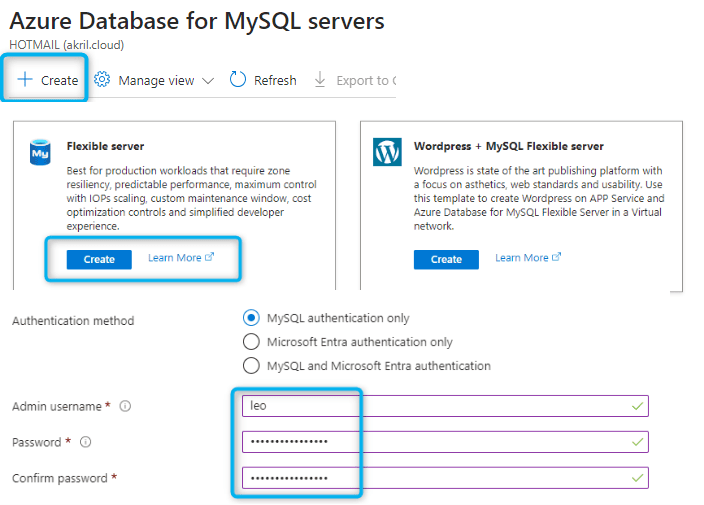 Création de la base de données MySQL
