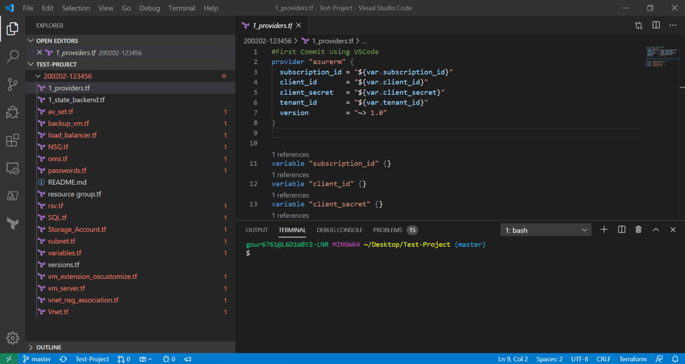 Extrait de Terraform pour créer des ressources dans Azure via Visual Studio Code