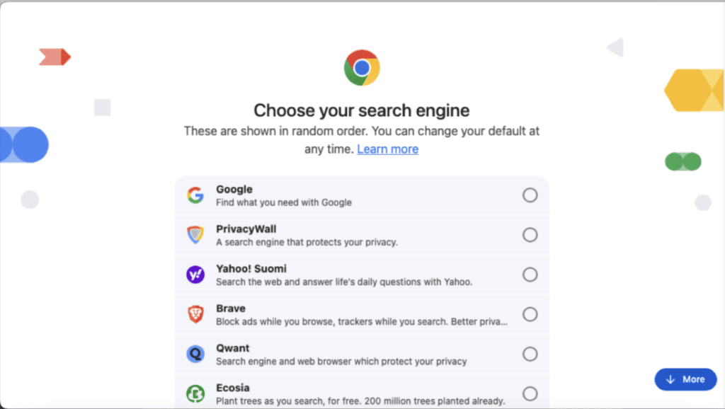 Choix du navigateur Internet dans Google Chrome