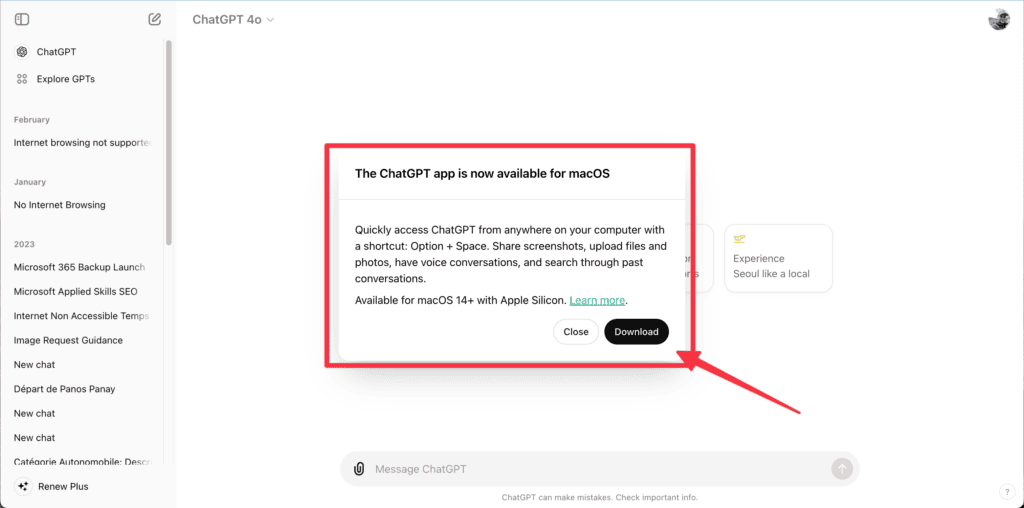 Télécharger l'application ChatGPT pour macOS