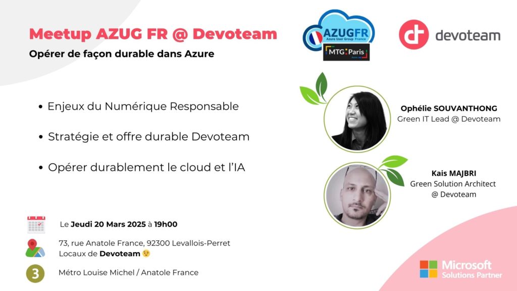 Opérer de façon durable dans Azure : participez à notre conférence AZUG FR x Devoteam