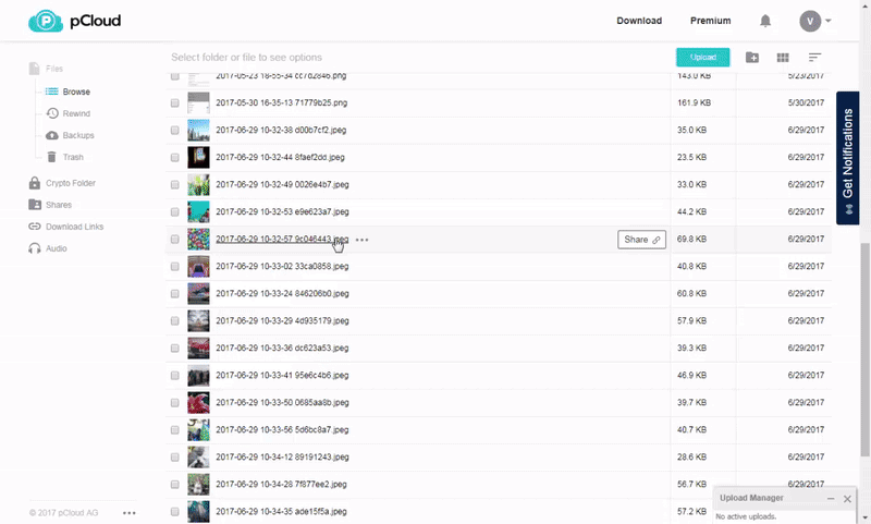 Interface de pCloud