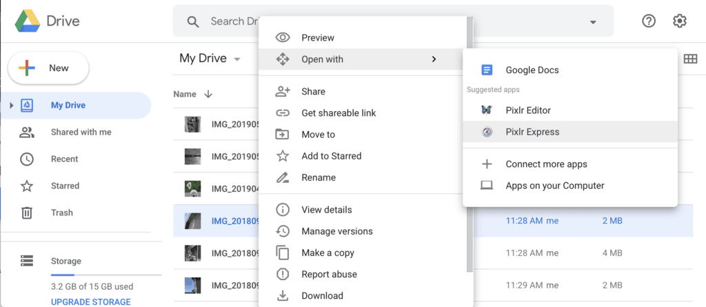 Aperçu de l'interface de Google Drive