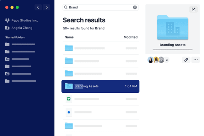 Interface de Dropbox