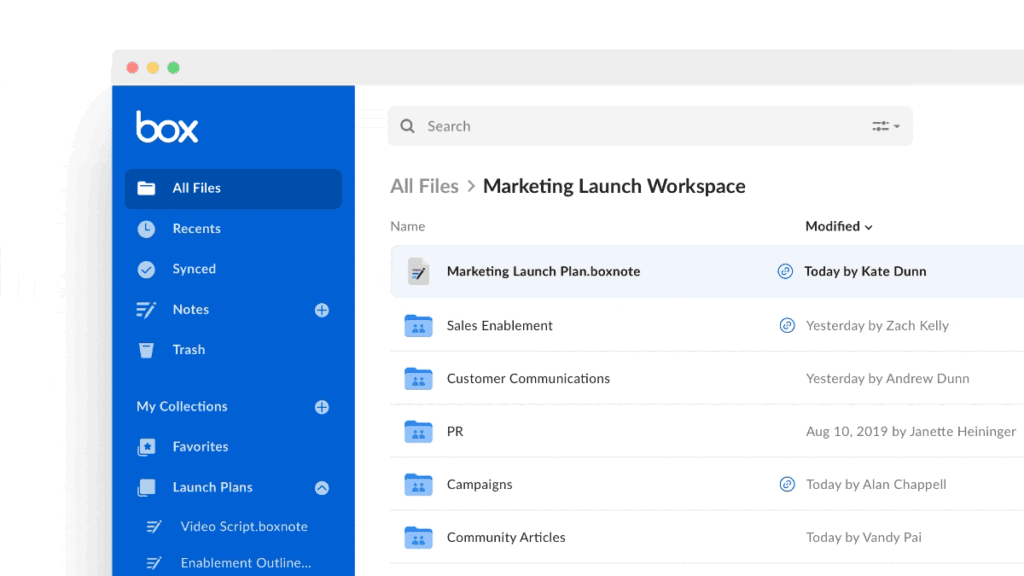 Interface de Box
