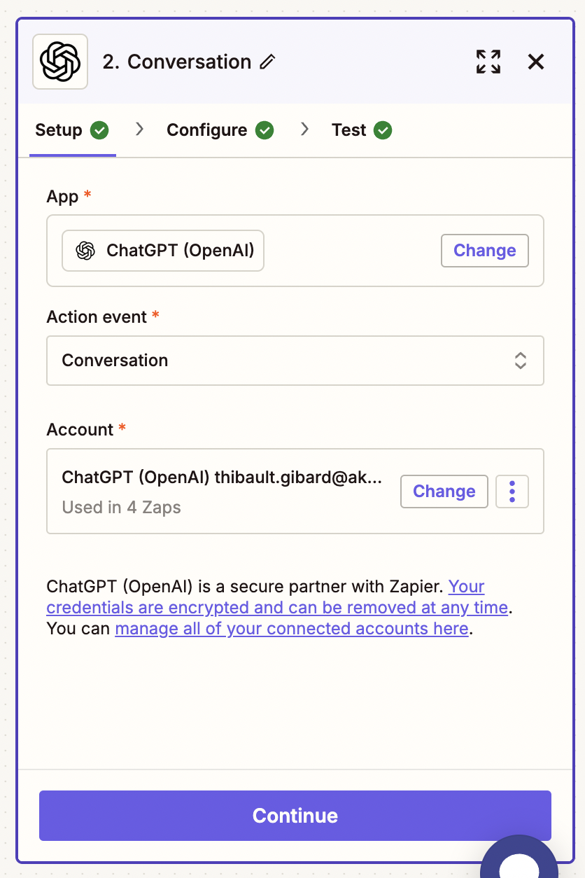 Utilisation de ChatGPT dans Zapier