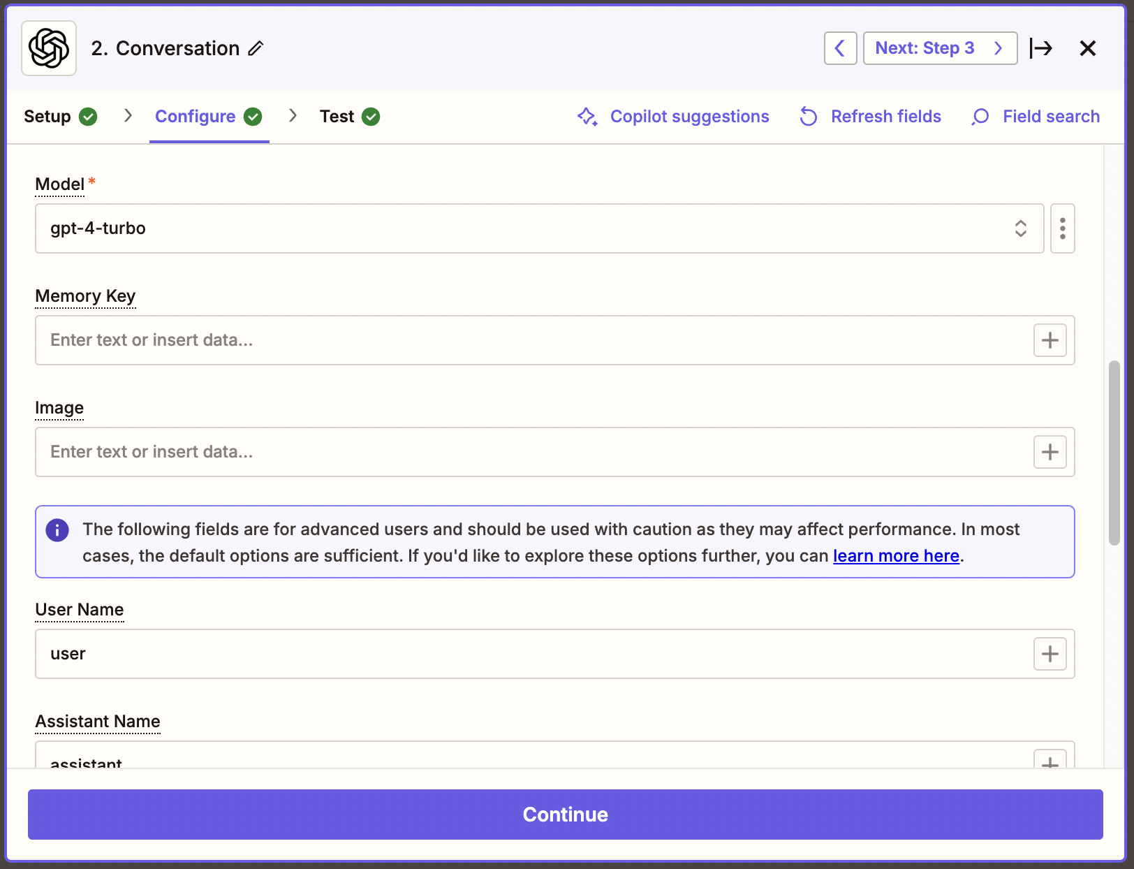 Paramétrage du prompt qui va être envoyé à ChatGPT : ajout d'image, choix du modèle à utiliser