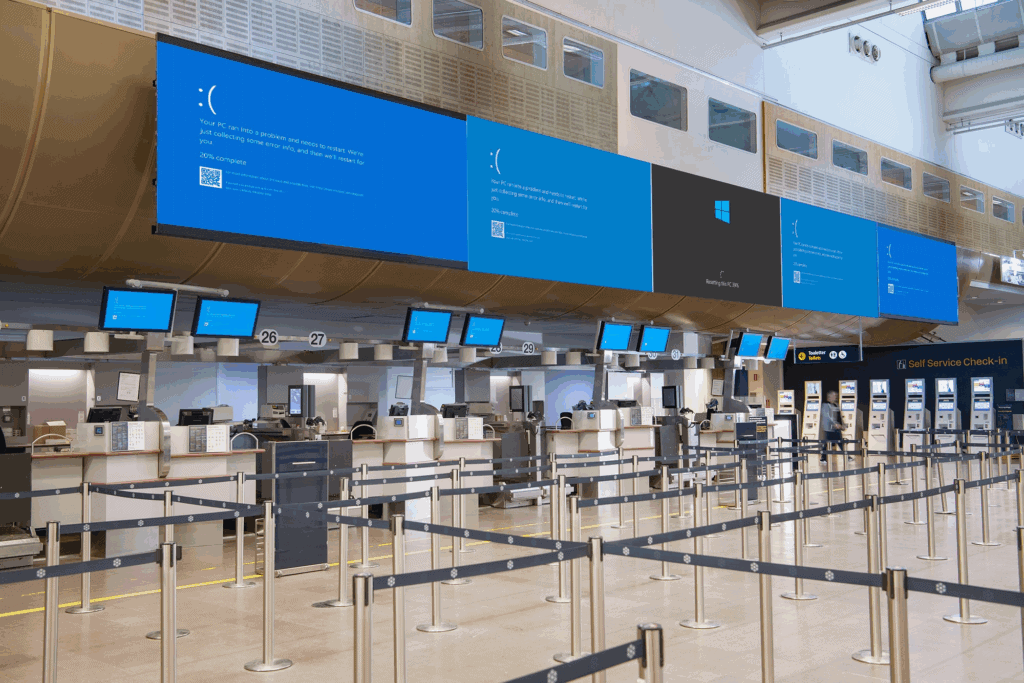 Exemple d'un aéroport en juillet 2024 durant le plantage de Microsoft