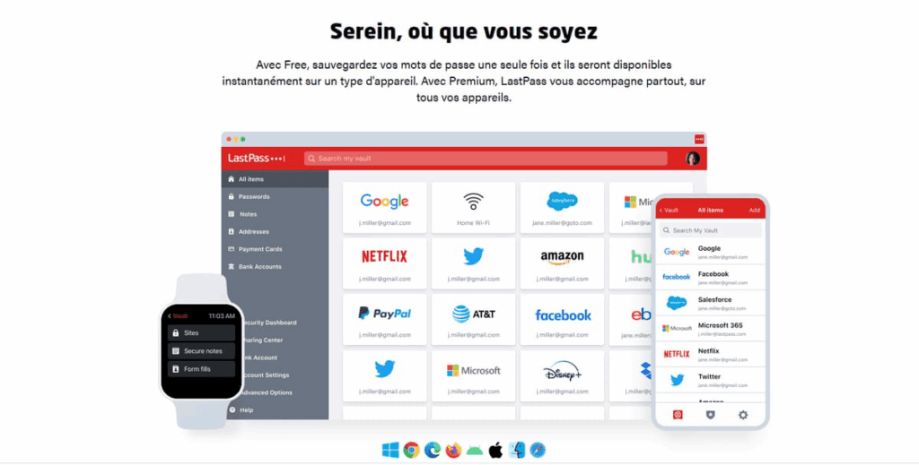 Aperçu de l'interface de LastPass