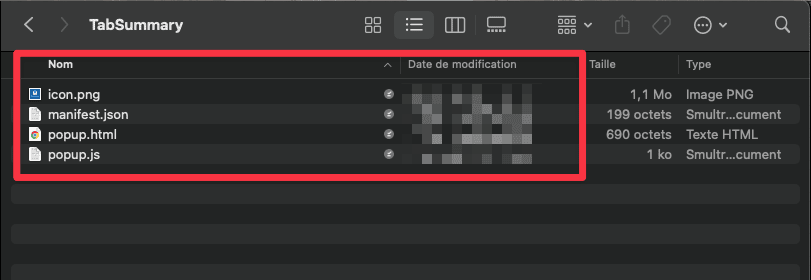 Arborescence de mon extension Google Chrome