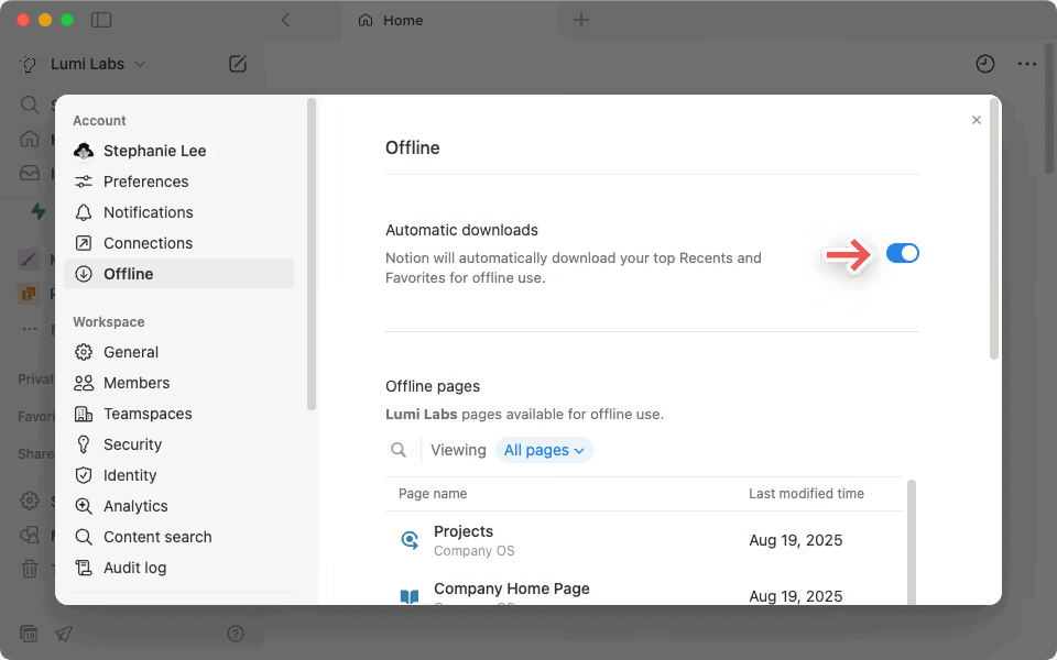 Activer le mode hors-ligne dans Notion