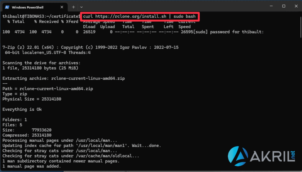 Je suis connecté en SSH depuis mon PC windows sur mon NAS