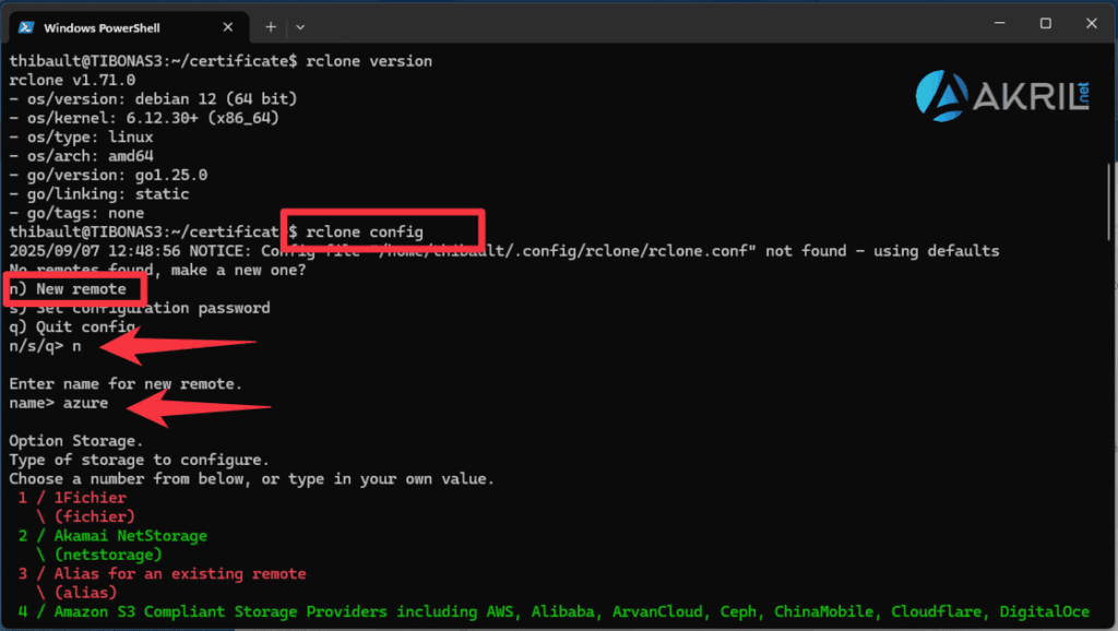 Configuration d'une nouvelle tâche de copie/synchro avec Rclone