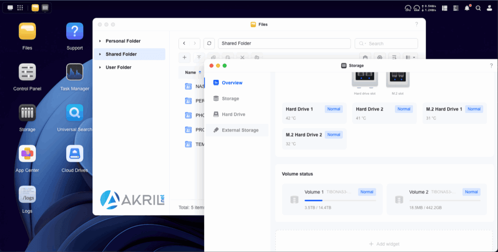 Aperçu de l'interface web du NAS UGREEN