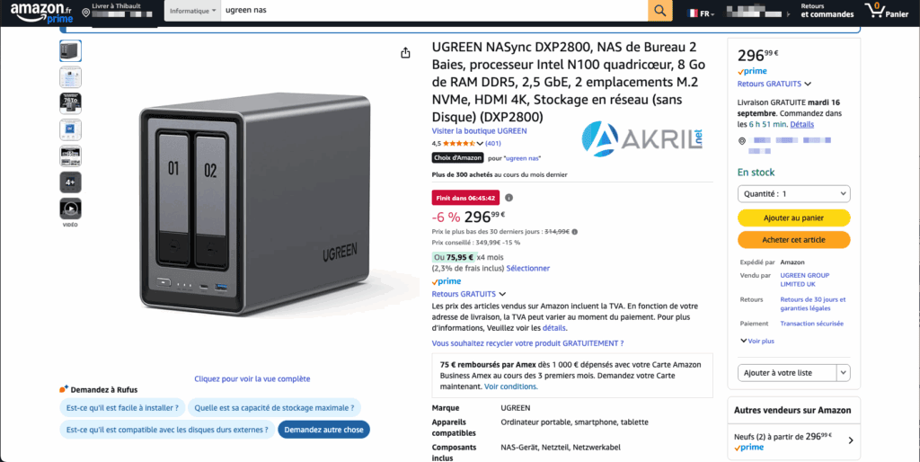 NAS UGREEN DXP2800 2 baies