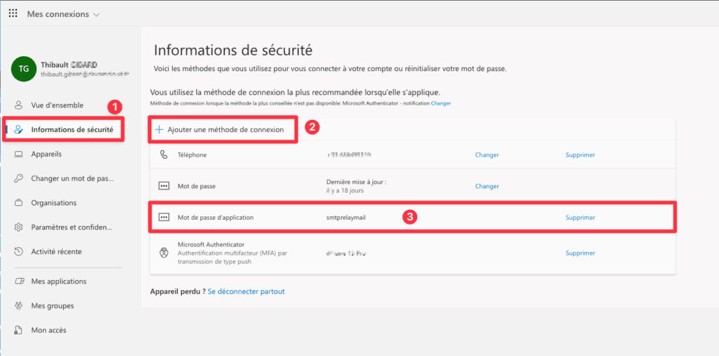 Création d'un application password